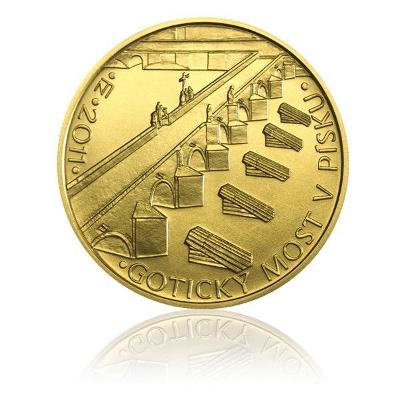 Zlatá mince 5000 Kč 2011 Gotický most v Písku stand