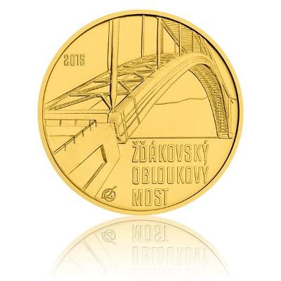 Zlatá mince 5000 Kč 2015 Žďákovský obloukový most stand 