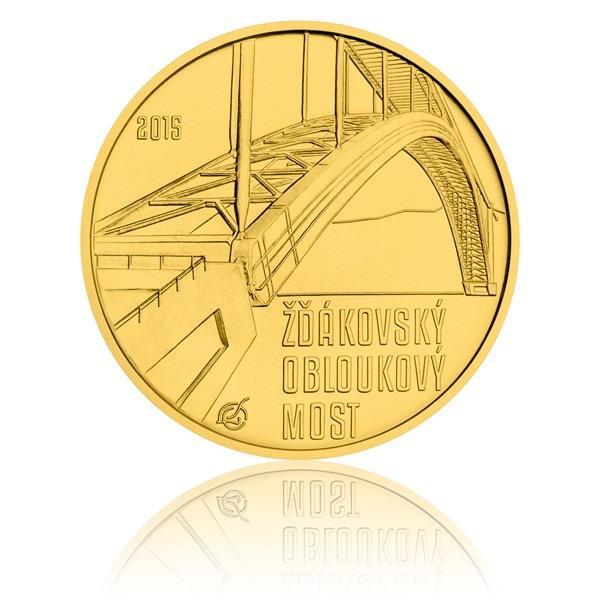Zlatá mince 5000 Kč 2015 Žďákovský obloukový most stand  - Numismatika