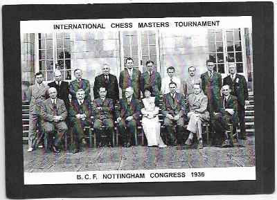 Šachy, pohlednice, Turnaj Nottingham 1936, reprint ca 1980