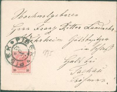 13B1592 Šlechtické psaní - Franz Ritter Landwehr Halže, Tachov, r.1875