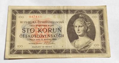 100 korun 1945 C 11 - bankovka Československo Kčs 