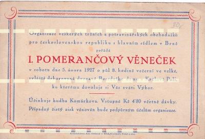 Pozvánka, Pomerančový věneček, Brno, 1927