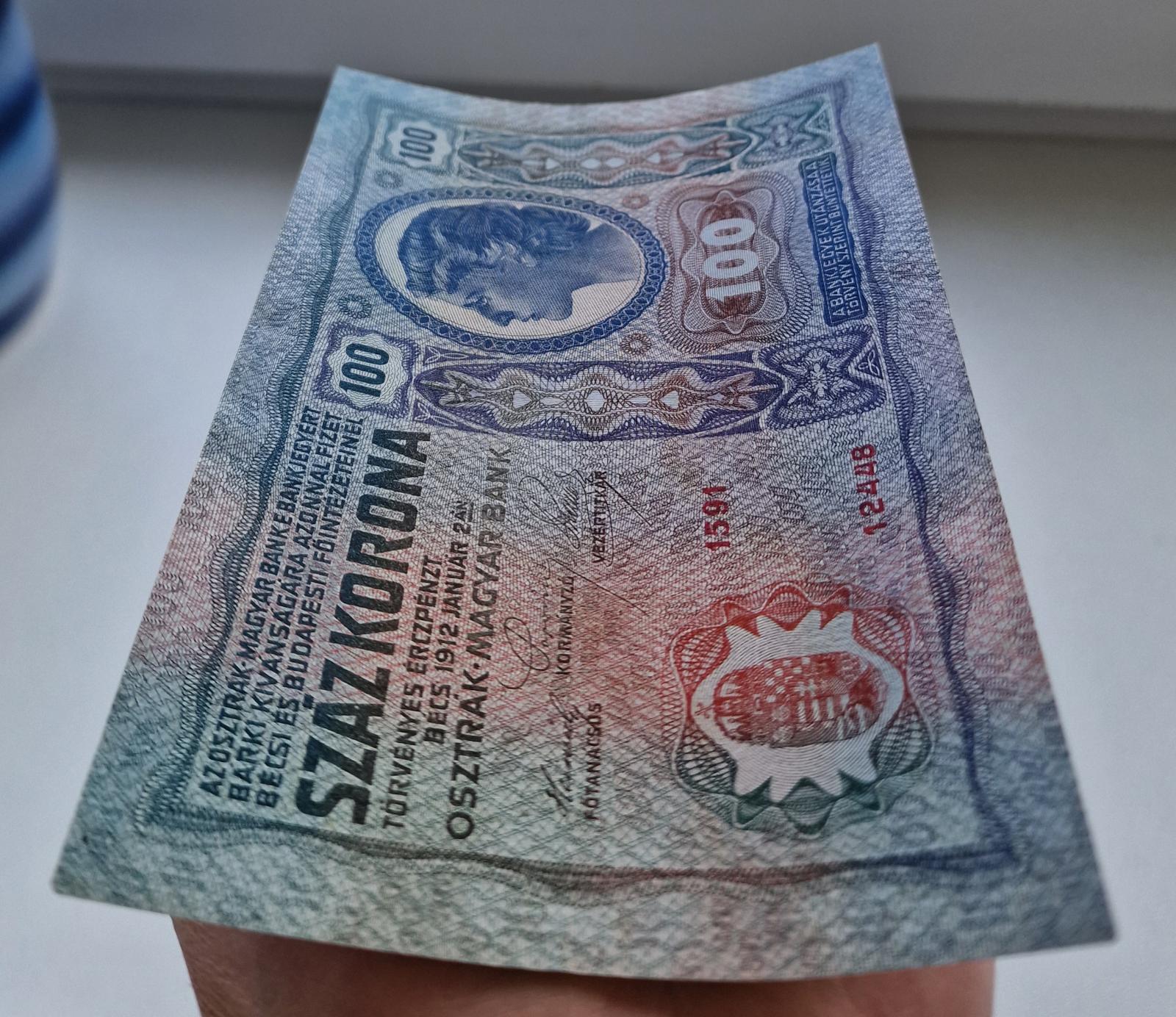 100 korun 1912, bez přetisku, stav 1- - Bankovky