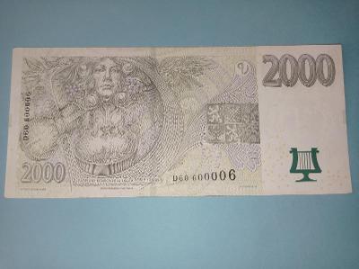 Bankovka 2000 Kč, zajímavé číslo -  D60 600006