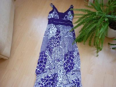 Elegantní letní fialovo-bílé maxi šaty z pružného materiálu