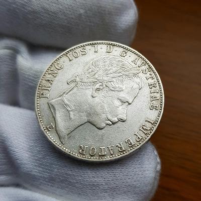 Stříbrný 1 zlatník 1863 E,  F.J.I., vzácný ročník , katalog až 25tis.