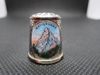 Sběratelský náprstek Švýcarsko - Matterhorn a znak, uvnitř postříbřený