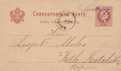 Rakousko, ruční znehodnocení Zywiec 1881 (Polsko, Slezsko)-Č. Kostelec