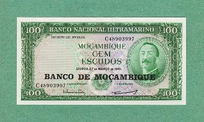 💎 MOZAMBIK - 100 escudos,1961 -  přetisk  -  špičkový stav UNC 💎