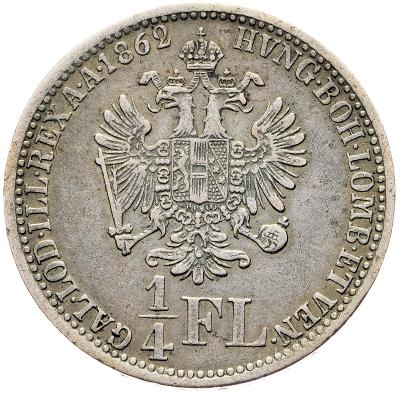 🔥 (E-4128) František Josef I., 1/4 Zlatník 1862, Benátky - Vzácná !