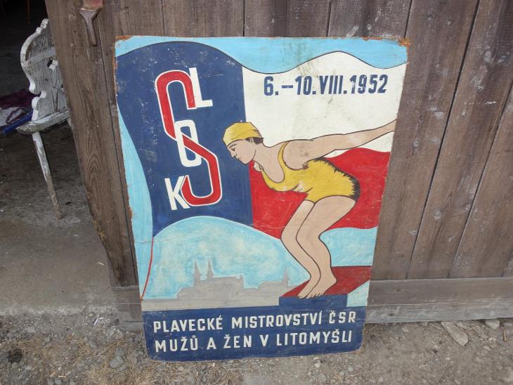 Plakát SOKOLA z roku 1952-Plavecké mistrovství ČSR Litomyšl