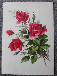 Pohlednice Vše nejlepší • Růže • malovaná