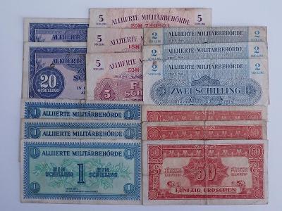 Rakousko 20 + 5 + 2 + 1 Sch., 50 gr. 1944, MILITARY, 14 ks