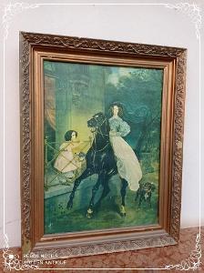Starý dřevěný obraz reprodukce princezna na koni  