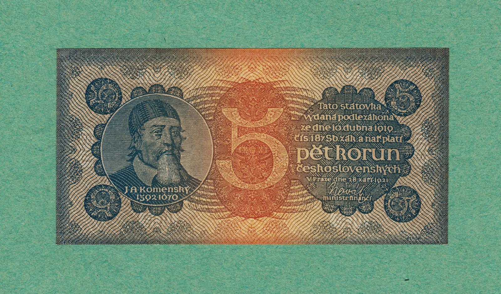 💎 5 korun, 1921 - serie 5 - neperforovaná - vzácná ( ! )  - stav 1 💎 - Bankovky