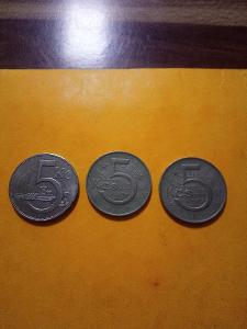 Staré Československé mince 5 Kč , 3 ks 