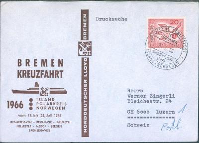 14B1276 Dopis Bremen - Luzern, okružní plavba Island - polární kruh