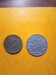 2 ks starých Československých mincí 25 haléřů 