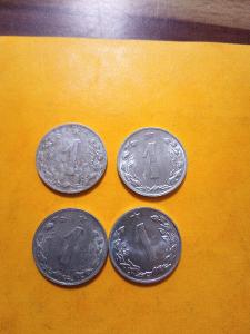 Staré Československé mince 1 haléř, 4 ks 
