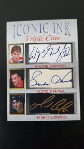 Gretzky, Lemieux, Howe - Iconic Ink Triple Cuts / facsimile auto
