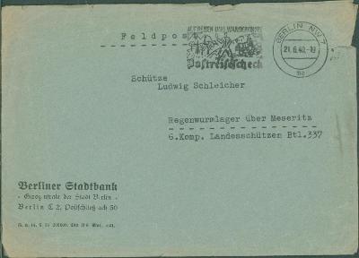 14B1306 Polní pošta Berlín - Regenwurmlager Meseritz, strojové razítko
