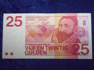 EVROPSKÉ BANKOVKY - NIZOZEMÍ 25 Gulden 1971, krásný stav!!!