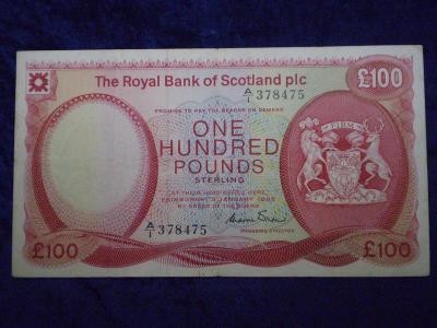 EVROPSKÉ BANKOVKY - SKOTSKO 100 Pounds 1985 Royal Bank of Scotland, R!
