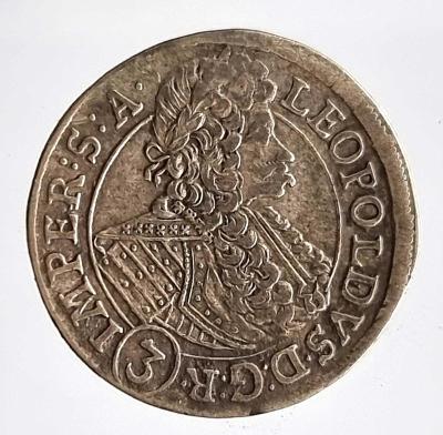 Čechy - Leopold I. - 3 krejcar 1696 Praha - lev v pavézovém štítku !!!