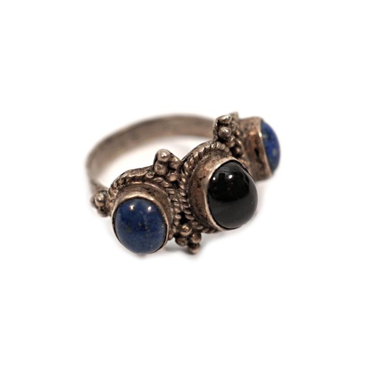 Stříbrný prsten s onyxem a lapisem lazuli - S 220520/22 - Starožitné šperky