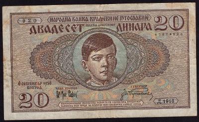 JUGOSLÁVIE 20 Dinaru 1936