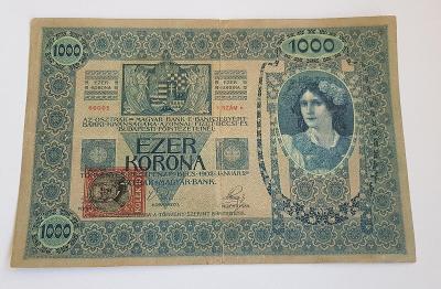 1000 korun 1902, vzácný tištěný pravý kolek - Ezer Korona