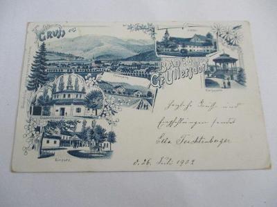 POHLEDNICE JESENÍKY, VELKÉ LOSINY, LITOGRAFIE 1902 .