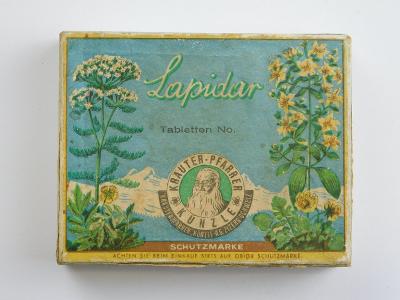 Originální sběratelská krabice od Švýcarských bylinných tablet LAPIDAR
