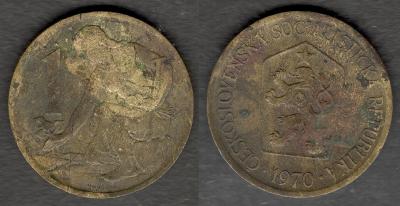 ČSSR 1970 Kčs 1 koruna z oběhu, lev pavéza, 05