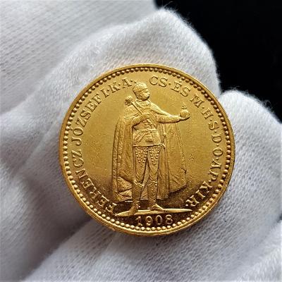 Vzácná uherská 20 Koruna 1908 KB, František Josef I., zlatá mince