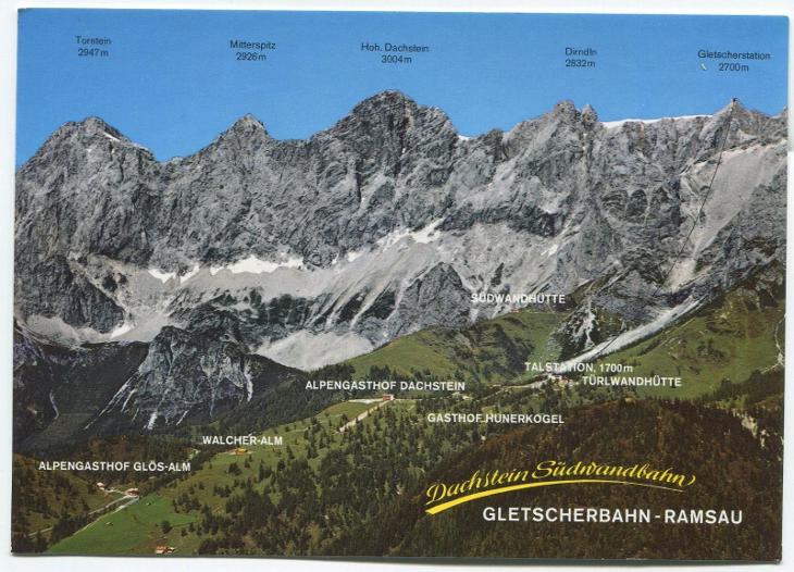 DACHSTEIN-Südwänden, Alpy, Rakousko - letecký pohled, hory, lanovka