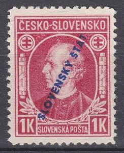 Slovenský štát 1 Ks 1939 Hlinka, nevydaná do oběhu, odlišný formát!!
