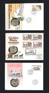 3x stříbrná mince-numismatická obálka, Helsinky, Koňespřežka, Břeclav