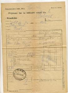 ŽELEZNICE - Přijímací list - z Roudnice do Bubenče - 1924