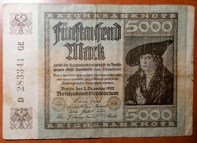 Říšská bankovka –⁠ 5000 Marek –⁠ 1922