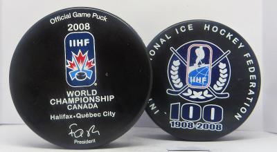 Originální zápasový IIHF hokejový puk MS 2008 KANADA / Quebec Halifax