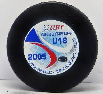ORIGINÁL IIHF zápasový hokej puk MS 2005 JR U18 ČR PLZEŇ BUDĚJOVICE