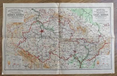 školní mapa - Protektorát Čechy a Morava, Bohmen und Mahren, rok 1941