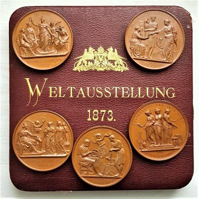Sada AE Medailí FJI.- Světová výstava ve Vídni 1873 v originální etui!