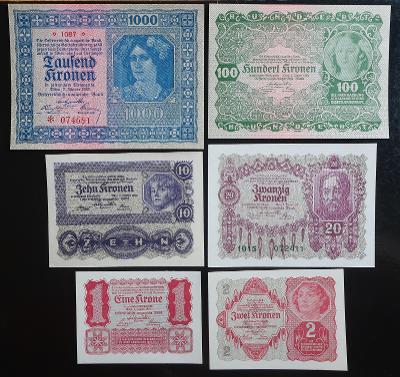 Sada 6 bankovek Rakousko 1922, stav UNC