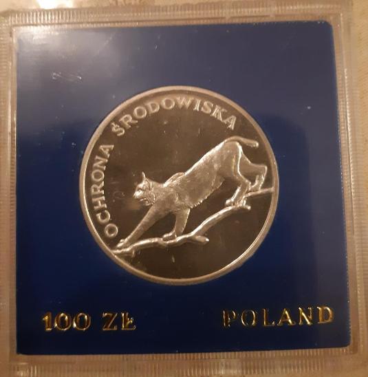 Polsko, 100 zlotých 1979 Ochrana přírody - rys v etuji - Numismatika