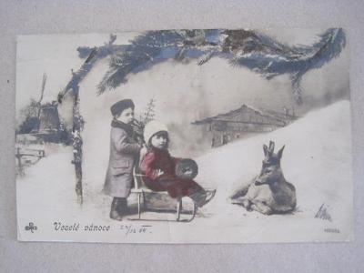 Vánoce,Děti na saních,MF 1905 DA     