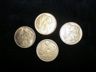 mince 1. Kč  4ks  1967, 1970, 1980, 1992