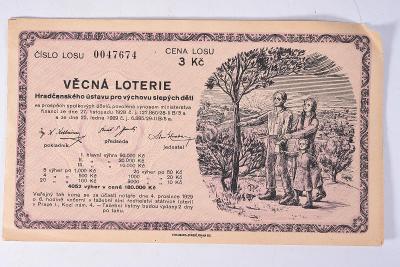Los Věcná loterie Hradčanského ústavu pro výchovu slepých dětí, 1929